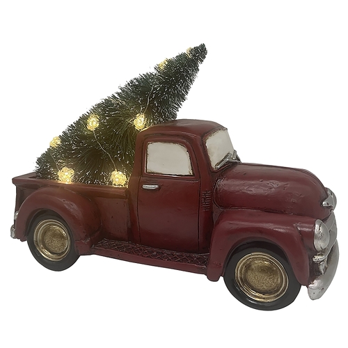 Truck w/Tree, 14 in H, Christmas, Polyresin, Red Truck