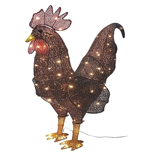 LED Rooster, 13 in W, Mesh Fabric/Metal Frame, Red, Mini Bulb