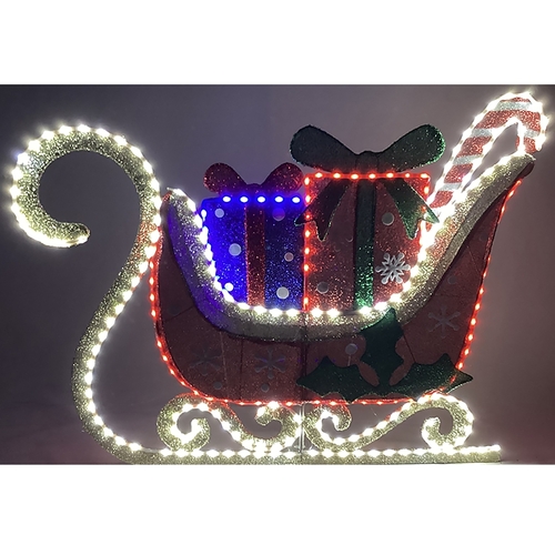 Glistening LED Sled, 2 ft W, Mesh Fabric/Metal Frame, Red/White, Mini Bulb