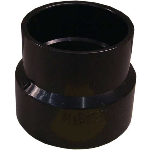 Sewer Pipe Adapter Coupling, 4 x 3 in, Hub, ABS, Black, 40 Schedule