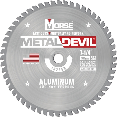 Morse CSM7255658FNFC Metal Devil 102650 Circular Saw Blade, 7-1/4 in Dia, 5/8 in Arbor, 56 -Teeth