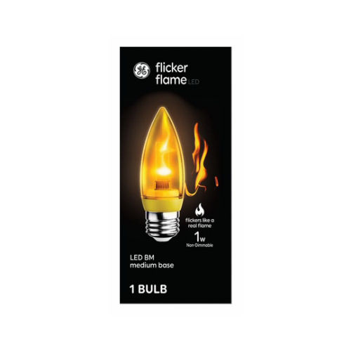 GE Lighting 93129281 Flicker Flame Deco Bulb, Blunt Tip, Clear, Medium Base, 1-Watt