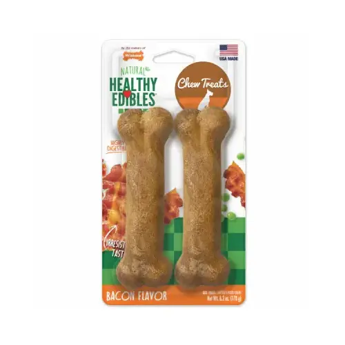 Nylabone NEB103TPPX Healthy Edibles All-Natural Long-Lasting Chew Treats, Bacon Flavor, Medium Dogs, 2-Ct pair