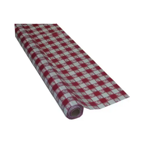 Plastic Table Cover Roll, Red/White Gingham, 40 In. x 100 Ft.