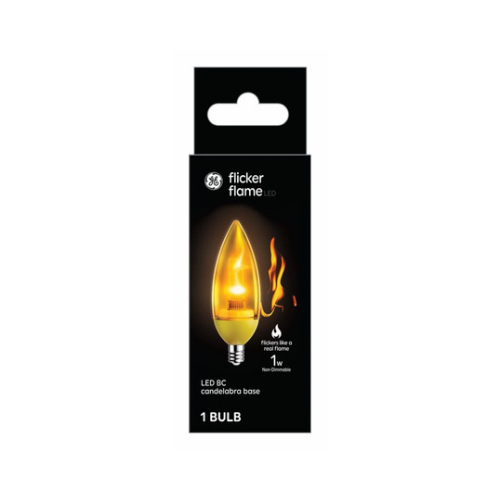 GE Lighting 93129282 Flicker Flame Deco Bulb, Blunt Tip, Clear, Candelabra Base, 1-Watt