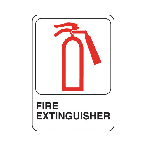 Sign, "Fire Extinguisher", Peel & Stick, Red & Black Plastic, 5 x 7-In. - pack of 6