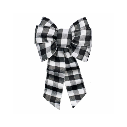 Christmas Specialty Decoration, 1 in H, Bow Plaid, Fabric, Black/White