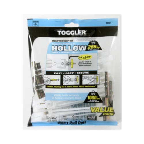 Toggler 50425 10 BB 1/4-20 Toggle Bolts (3/8 in. to 3-5/8 in. Grip Range) and 10 1/4-20 x 2-1/2 in. Combo Head Bolts - pack of 10