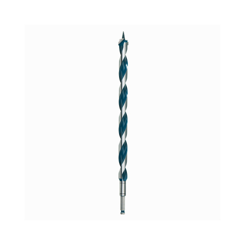 Auger Drill Bit, 1 in Dia, 17-1/2 in OAL, Open-Faced Flute, 7/16 in Dia Shank, Hex Shank Blue