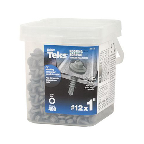 Teks 21418 Roofing Screw, #12 Thread, Coarse Thread, Hex Drive, Self-Drilling, Self-Tapping Point, Steel, Zinc, 400 PAIL - pack of 400