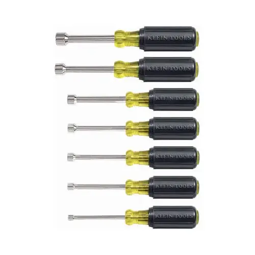 Nutdriver Set, 7-Piece, Steel, Chrome, Black, Specifications: 3 in Shank