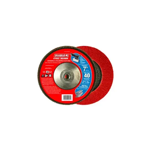 Steel Demon Flap Disc with Hub, 7 in Dia, 5/8-11 Arbor, 40 Grit, Ultra Coarse Red