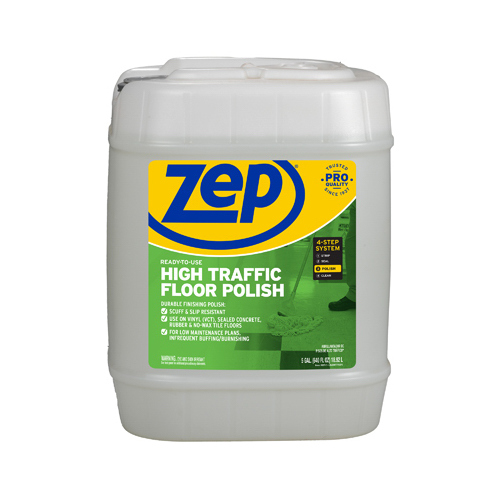 Floor Polish, 5 gal Can, Liquid, Mild Ammonia, Milk/Translucent White