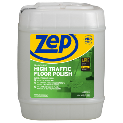 ZEP ZUHTFF5G Floor Polish, 5 gal Can, Liquid, Mild Ammonia, Milk/Translucent White