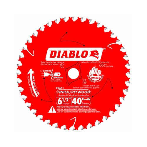 Circular Saw Blade, 6-1/2 in Dia, 5/8 in Arbor, 40-Teeth, Carbide Cutting Edge Perma-Shield