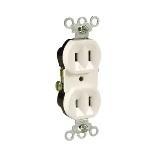 Duplex Outlet, 2 -Pole, 15 A, 125 V, Side Wiring, NEMA: 5-15R, White