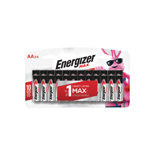 Energizer E91BP-24 E91 Battery, 1.5 V Battery, 2779 mAh, AA Battery, Alkaline, Manganese Dioxide, Zinc, Black - pack of 24