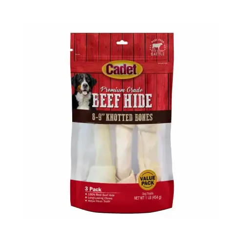 IMS TRADING CORP C10009 Beef Hide Knotted Dog Bone Chews, 8-9 In., 3-Ct pack of 3