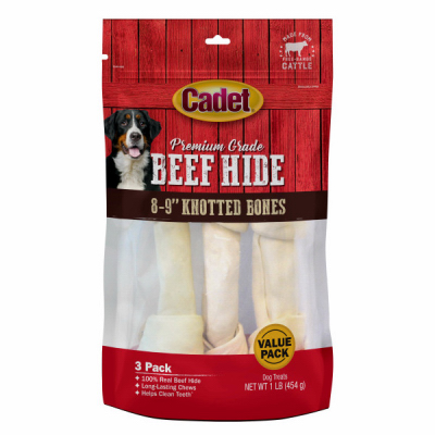 IMS TRADING CORP C10009 Beef Hide Knotted Dog Bone Chews, 8-9 In., 3-Ct pack of 3