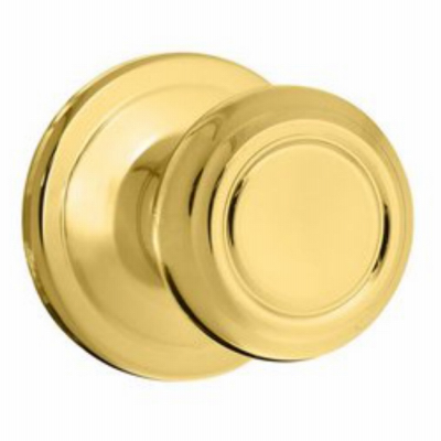 Kwikset 720CN 3 CP Door Knob, Polished Brass, 1-3/8 to 1-3/4 in Thick Door, 2-1/4 in Strike