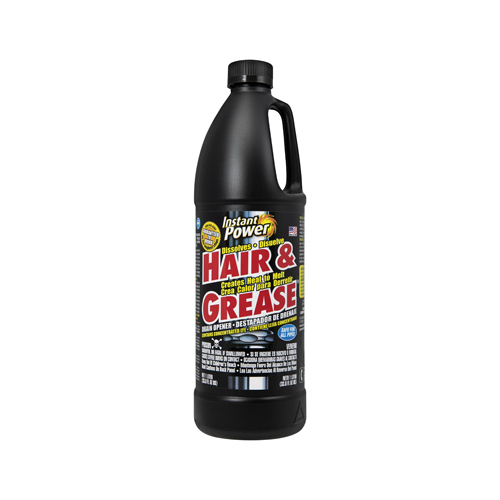 Instant Power 1969 Hair and Grease Drain Opener, Liquid, Clear, Odorless, 1 L Bottle