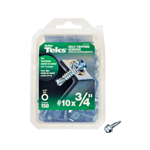 Teks 21320 Screw, #10 Thread, 3/4 in L, High-Low Thread, Hex Drive, Self-Tapping, Sharp, Type 3 Point, Steel, Zinc - pack of 150