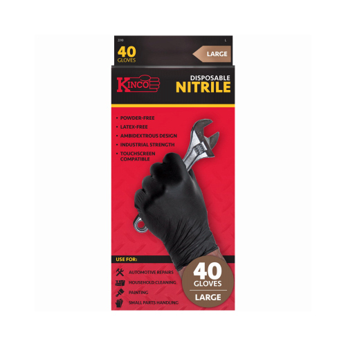 Kinco 2310-L Disposable Gloves Nitrile Large Black Powder Free Black