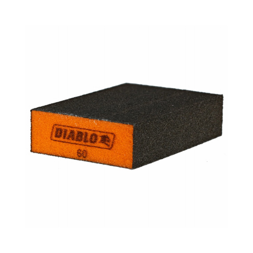 ENDURA-BOND Flat Edge Sanding Block, 4 in L, 2-1/2 in W, 60 Grit, Medium Black/Orange