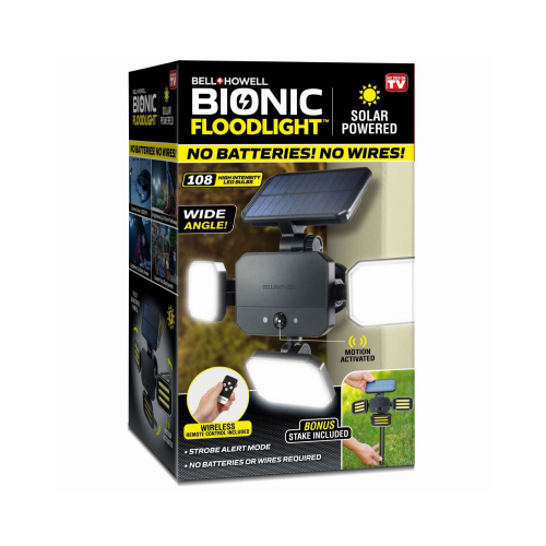 Bionic Flood Light, 4.2 V, 10 W, 3-Lamp, LED Lamp, Bright White Light, 1109 Lumens Lumens, ABS Fixture Black