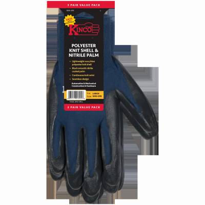 Kinco 1890-3PK-L Gloves Men's Indoor/Outdoor Knit Wrist Cuff Navy L Navy