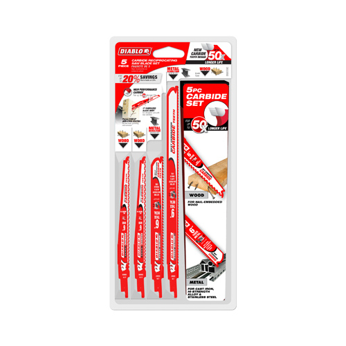 Reciprocating Saw Blade Set, 5-Piece, Bi-Metal