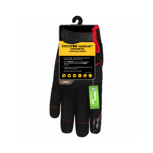 Kinco 2021-L Work Gloves Handler Men's Indoor/Outdoor Pull-Strap Black L Black