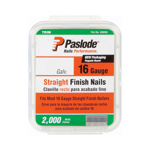Paslode 650287 Finish Nail, 2-1/2 in L, 16 ga Gauge, Steel, Galvanized, Flat Head, Smooth Shank - pack of 2000