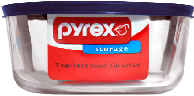 Pyrex 6017397 Storage Plus Bowl, 2 Cups Capacity, Glass/Plastic, Clear/Navy Blue