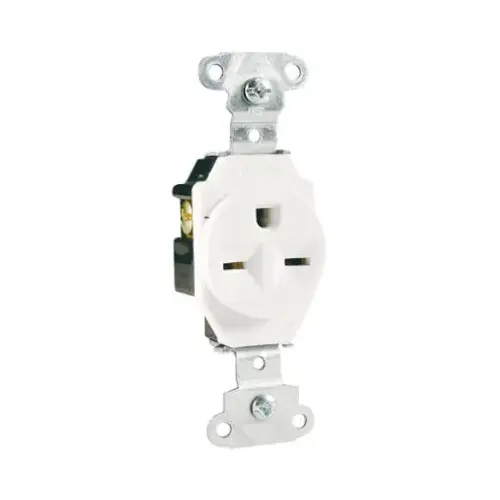 Heavy-Duty Single Receptacle, 2 -Pole, 250 VAC, 15 A, Side Wiring, NEMA: NEMA 6-15R, White