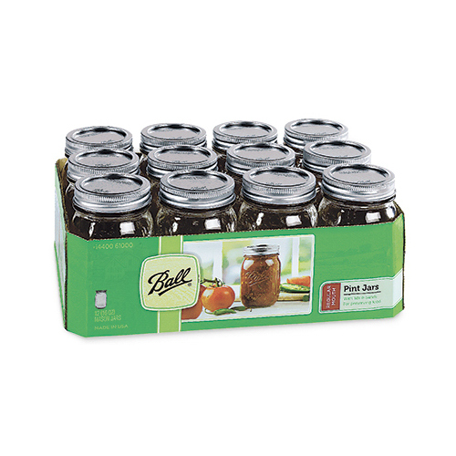 Ball 61000 Canning Jar, 16 oz Capacity, Glass, Silver Cap/Lid
