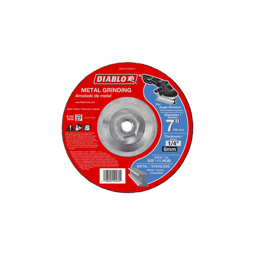 Grinding Wheel, 7 in Dia, 1/4 in Thick, 5/8-11 in Arbor, Aluminum Oxide Abrasive