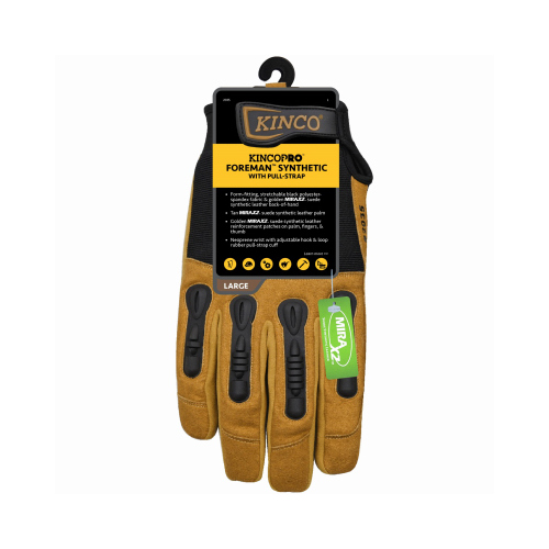 Kinco 2035-M Padded Gloves Foreman Men's Indoor/Outdoor Pull-Strap Black/Tan M Black/Tan