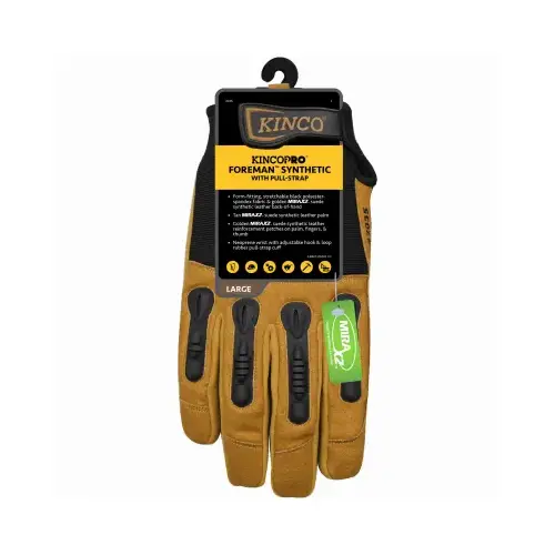 Kinco 2035-XL Padded Gloves Foreman Men's Indoor/Outdoor Pull-Strap Black/Tan XL Black/Tan