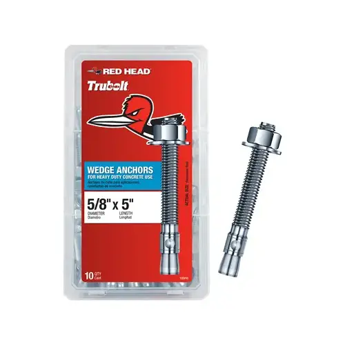 Red Head 12310 TruBolt Series Wedge Anchor, 5/8 in Dia, 5 in OAL - pack of 10