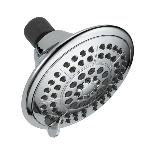 Shower Head, Round, 1.75 gpm, 1/2 in Connection, IPS, 5-Spray Function, Plastic, Chrome, 4-15/16 in Dia