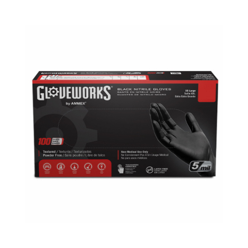 GLOVEPLUS GPNB44100 Non-Sterile Gloves, M, Nitrile, Powder-Free, Black, 13.86 in L - pack of 100