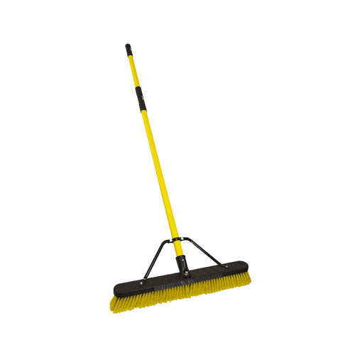 Jobsite Multi-Surface Push Broom with Scraper, Fiberglass Handle Yellow