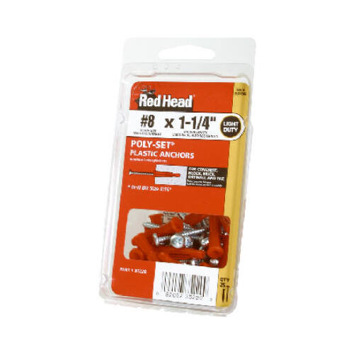 Red Head 35220 1-1/4 in. Poly-Set Pan Head Phillips Light Duty Anchors with Screws - pack of 25