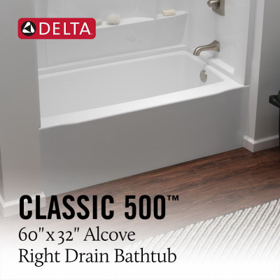 Delta B23607-6032R-WH 60x32" Right Bathtub