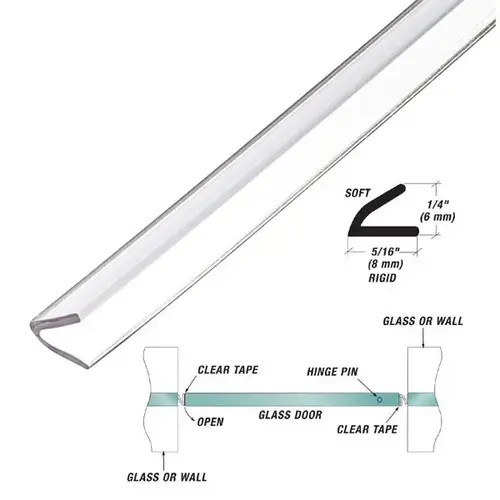 Brixwell VS 1/4 Inch Height Clear Dual Durometer Shower Door Seal "V" Seal Stainless