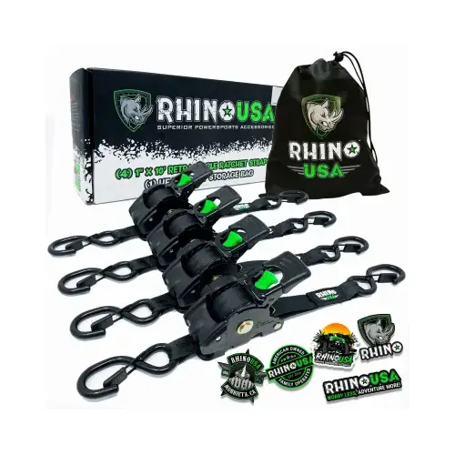 Rhino USA TD-RSRE1X10-BLK-R 1x10 Ratchet Strap - pack of 4 Black