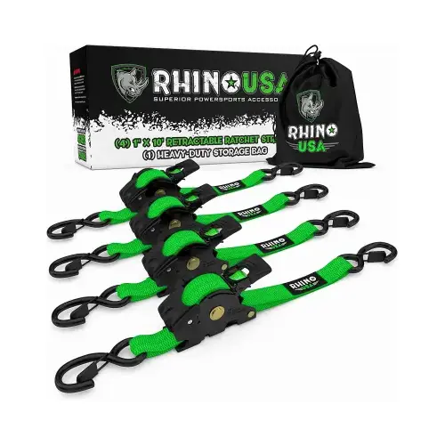 Rhino USA TD-RSRE1X10-GRN-R 1x10 GRN Ratch Strap - pack of 4 Green