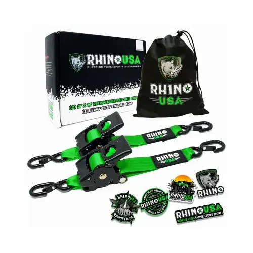 Rhino USA TD-RSRE2X10-GRN-R 2x10 GRN Ratch Strap - pair Green