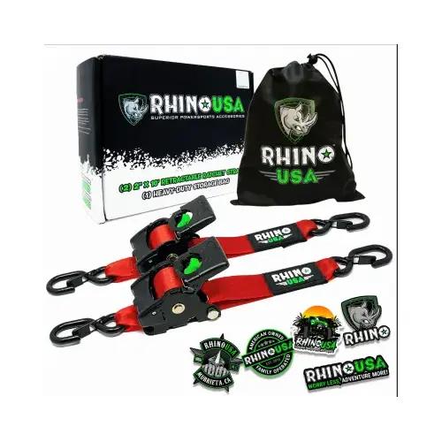 Rhino USA TD-RSRE2X10-RED-R Retractable Ratchet Straps, Red, 2 In. x 10 Ft - pair